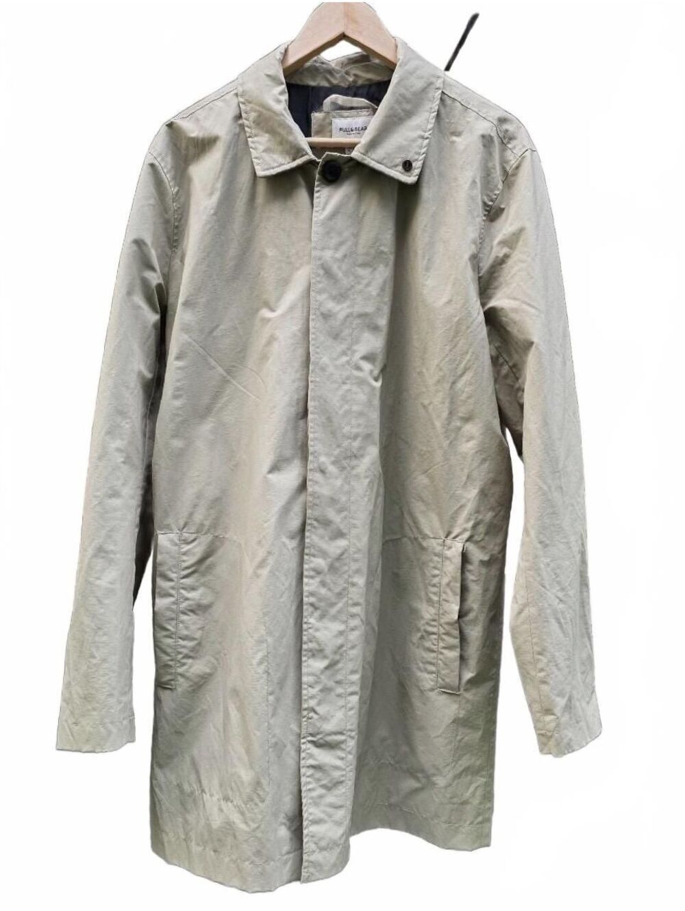 Pull & Bear Beige Cotton Blend Longline Mac Trench Coat Jacket Women's XL